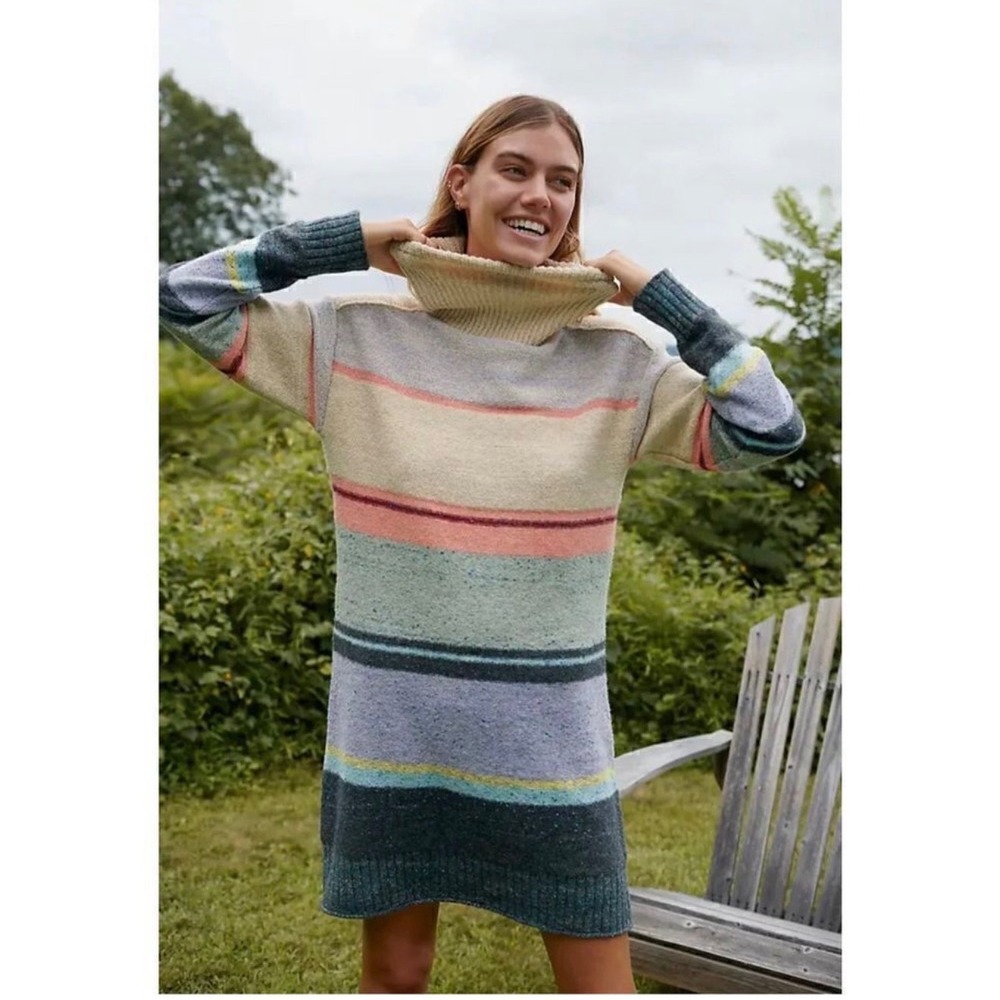 Anthropologie Daily Practice new striped turtleneck sweater dress size L